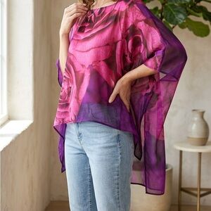 Susan Graver Pink and Purple Floral Tunic Travel Beach Lounge Wear Flowy Soft XL